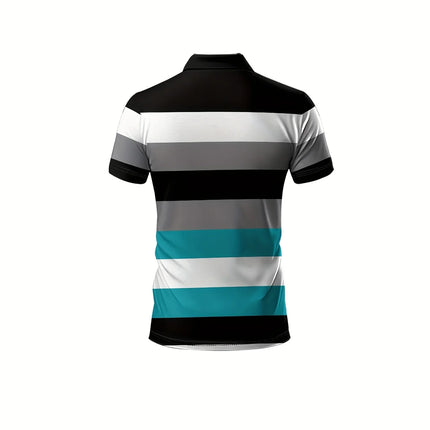Men's Striped and Wing Printed Casual Short-Sleeved Top, Comfortable Thin and Breathable Short-Sleeved Regular Polo Shirt