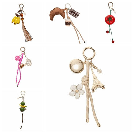 Mini Alloy Material Rope Keyring Cute Elegant Resin Fruit Shape Keychain Red Tomato Heart Bag Pendant Charms School
