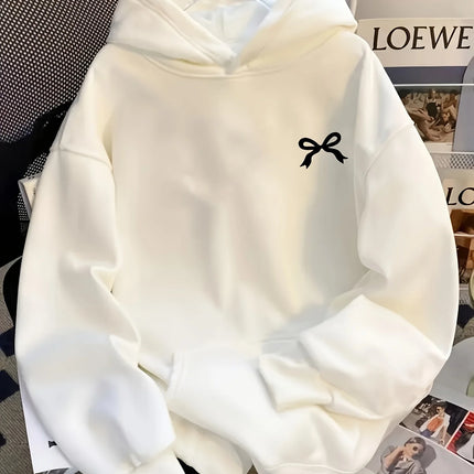 Bow Print Hooded Sweatshirt Women's Comfortable Loose Fit Sweatshirt Fashion Casual HipHop Sweatshirt Harajuku Unisex ﻿