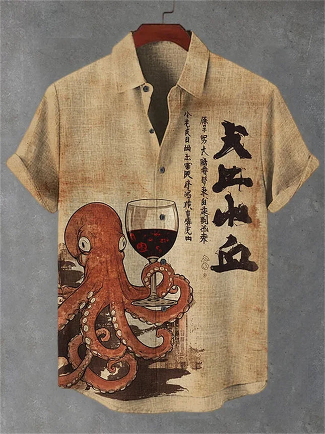 Men's short-sleeved shirt, stylish fighter jet print, breathable casual top, trendy retro pattern, personalized Hawaiian shirt.