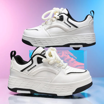Children's Roller Skates Four-Wheel Wear-Resistant Fashion Leather Breathable Sports Entertainment Wheel Shoes for Kids