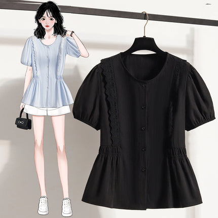 Plus Size Lace Blouse and Shirt Women Summer Blouse Women 2025 New Arrival Short Sleeve O Neck Collar Casual Women's Blouses