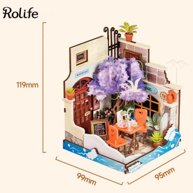 Rolife DIY Miniature House Fancy Tea Yard Kit Muse Bookshop Kit Century Postoffice Kit Sea Holiday Restaurant for Adult
