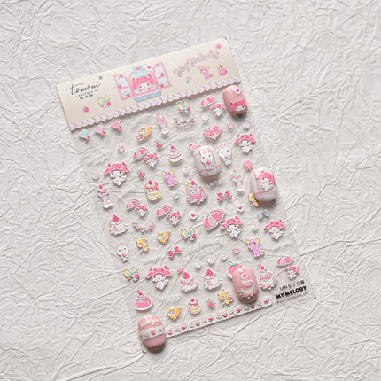 Embossed Sanrio Series Nail Stickers My Melody Hello Kitty Self-Adhesive Nail Parts Long-Lasting Colors Kuromi Nail Accessories
