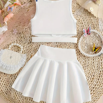 Disney Official Stitch Girls Summer Crisscross Tank & Skirt Set. Breathable, casual, versatile sporty style. Best gift!
