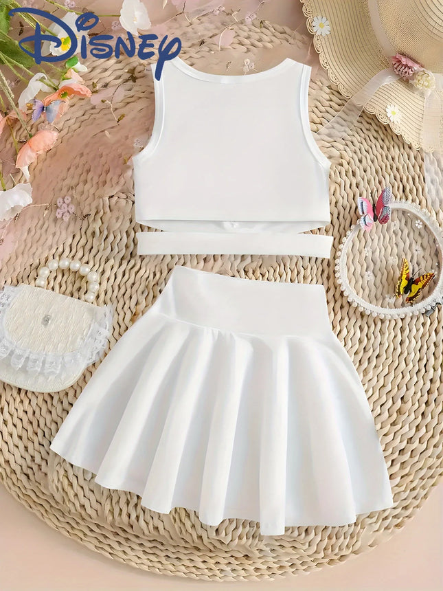 Disney Official Stitch Girls' Summer Crisscross Tank & Skirt Set. Breathable, casual, versatile sporty style. Best gift!
