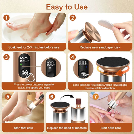 Gold 2 in 1 electric foot callus remover with 30pcs Sandpaper Discs, Aluminum Callus Remover for Feet Electric Care Tool