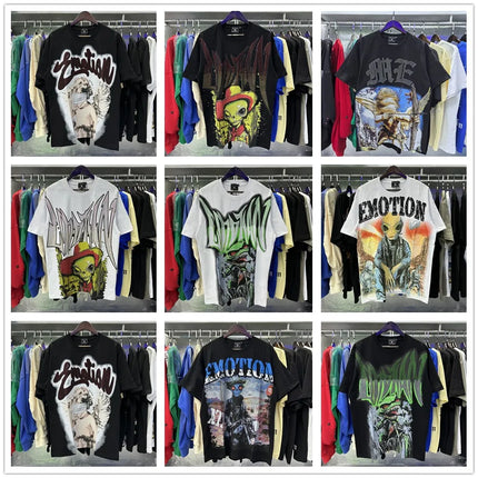 MIXED EMOTION Rhinestone Short Sleeve Men Women Tshirt Streetwear Cotton Loose Round Neck Top Tees Oversized Tee Top Trendy