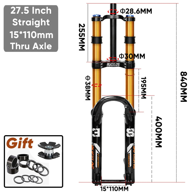 BUCKLOS Bike Air Suspension Fork Travel 180mm Dual Crown MTB 15*110mm Boost Fork 27.5inch 29inch Bicycle Air Suspension Fork