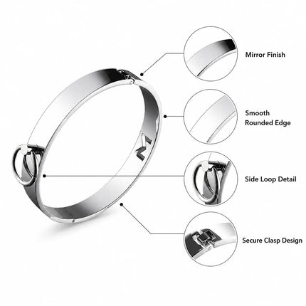 Stainless Steel BDSM Neck Collar with Leash Ring Adjustable Metal Slave Choker for Bondage Role Play Adult Toy for Women and Men