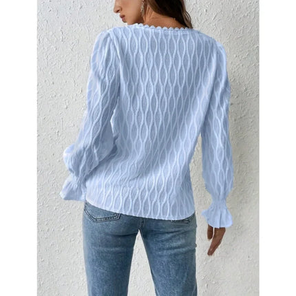 Plus Size 1XL-5XL New Women's V-neck Lace Trimmed Front Round Neck Long Sleeved Blouse Women Casual Long Sleeved Lapel Shirt