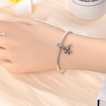 Purple Series 925 Sterling Silver Lily of the Valley Rose Mermaid Witch Hat Charm Fit DIY Bracelet Necklace Charming Gifts