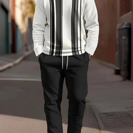 Autumn Casual Men's Long-Sleeve Set Trendy Gradient Print Outdoor Crew Neck Long-Sleeve Top & Casual Pants Two-Piece Set