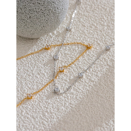 Yhpup Stainless Steel Cubic Zirconia Necklace Anklet Bracelet Rust Proof Attractive Classic Bling Chic Thin Chain Jewelry