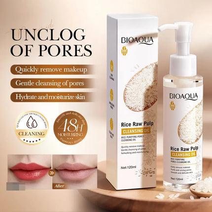 BIOAOUA Rice Raw Pulse Pure Pore Cleansing Oil Makeup Remover Gently Dissolve, Moisturize, Soothe Facial Makeup Remover
