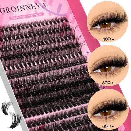 GROINNEYA Lash Clusters DIY Fluffy Lashes Mixed Tray Individual Lashes Natural Volume Cluster Eyelashes Extension Makeup