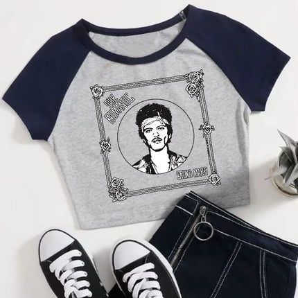 Bruno Mars The Romantic New Album Crop Tops T-Shirt Girls Fashion Women O-Neck Short Sleeve