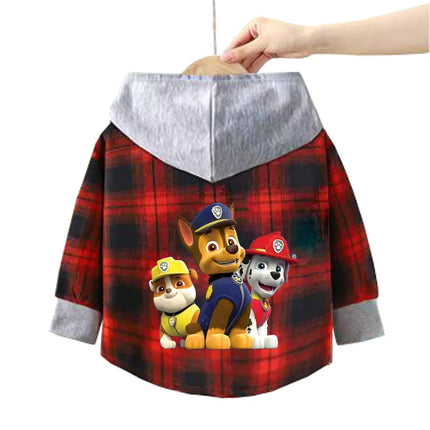 Paw Patrol Children's Hooded Shirts Kids Clothes Baby Boys Plaid Shirts Coat for Spring Autumn Girls Long-Sleeve Jacket Clothing