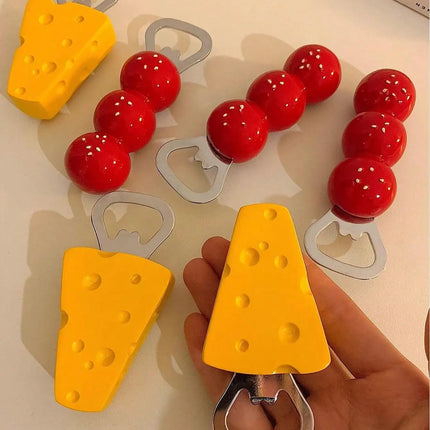 1pc household cute magnetic bottle opener, Tomatoes on sticks cheese refrigerator sticker, decorative bottle opener