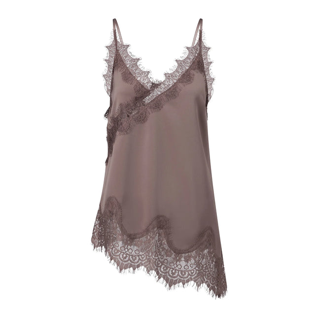 Women's Cottagecore Satin Lace Cami Tops Y2K Silky Lace Trim Patchwork Spaghetti Strap Low Cut Asymmetrical Camis Sexy Slip Tanks