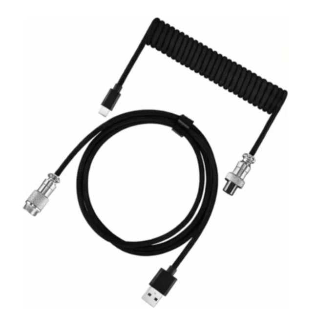 USB Type C Coiled Cable for Mechanical Keyboard, 3M Max Aviator Aviation Connector Cord for Desktop Computer