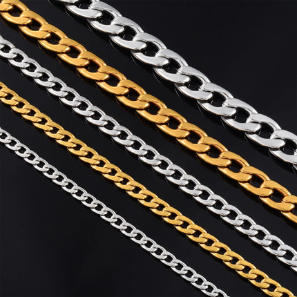 LUXUKISSKIDS Men's Chain Stainless Steel Necklace for Women Curb Chain Figaro Punk Cuban Link Choker Goth Silver Color Wholesale
