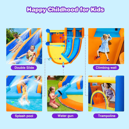 SkyBounce Inflatable Bounce House Water Water Park Double Slide Bouncer Castle Pool Climbing Wall Blower Backyard Indoor Outdoor