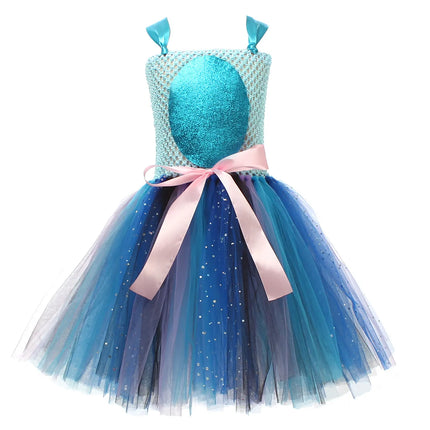 Baby Girls Stitch Cosplay Costume Alien Cartoon Animal Fancy Tutu Dress  Halloween Carnival Party Outfit with Ears Hairbow
