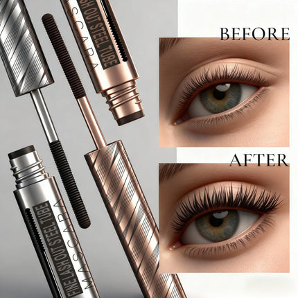 Thick and Fine Steel Tube Mascara Base Cream, Waterproof and Curling, Natural and Non-diffusing, Long-lasting Styling Mascara