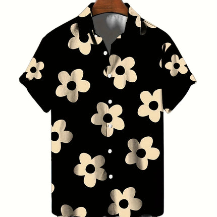 Flower 3D Printed Hawaiian Shirt Summer Beach Vacation Casual Men's Short Sleeve Tops Daily Fashion Loose Oversized Lapel Shirt