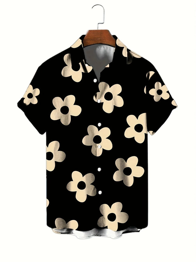 Flower 3D Printed Hawaiian Shirt Summer Beach Vacation Casual Men's Short Sleeve Tops Daily Fashion Loose Oversized Lapel Shirt