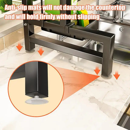 2 Tier Drainer Expandable Kitchen Sink Shelf Countertop Dish Organizer Sink Dish Rack Dish Rack With Chopstick Cylinder