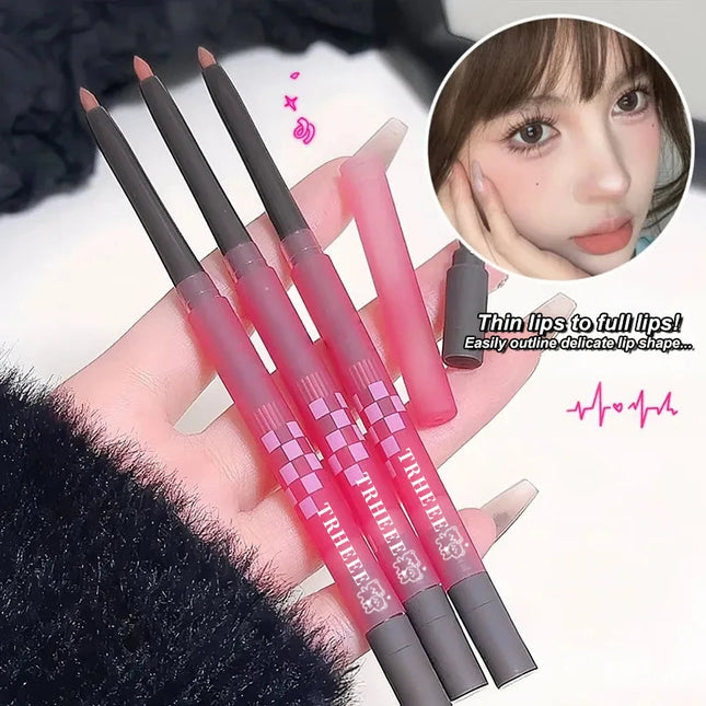 Matte Lip Liner Pencil with Brush Double-head Nude Grey Pink Lip Contour Tint Pen Sharpener Lipstick Non-stick Cup Lips Makeup