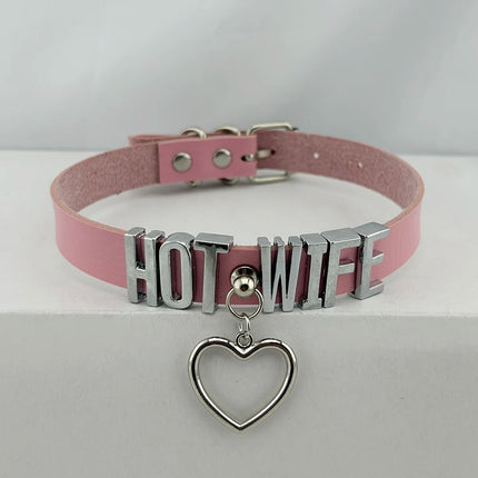 Heart Pendant PINK Leather Customized Letter Collar Punk Sexy Hiphop Name Choker Necklace Cosplay Accessory for Women