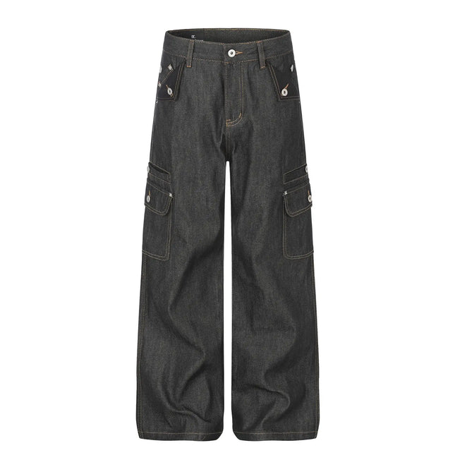 Men High Street Fashion Multi-Pocket Loose Casual Wide Leg Cargo Jeans Women Y2k Streetwear Denim Baggy Jeans Pants Trousers