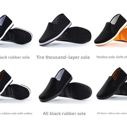 Beijing Men's Cloth Shoes Black Rubber Sole Casual Versatile Slip-On Low Cut Breathable Comfortable All-Season Footwear