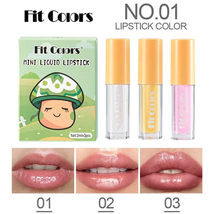 Cute Lipstick Set 3pcs/set Velvet Matte Waterproof Red Nude Black Lip Stick Tint Makeup Mini Lip Gloss Kit Plumping Lip Oil Set