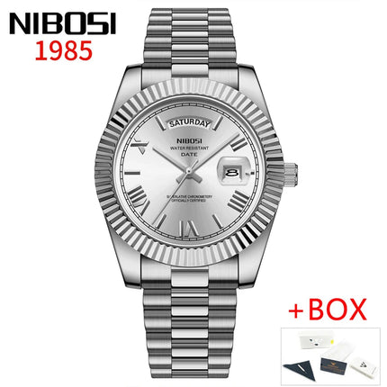 NIBOSI Brand Luxury Gold Red Quartz Watch for Men, Stainless Steel, Waterproof, Luminous, Date, Week, Fashion Men's Watches, Reloj Hombre