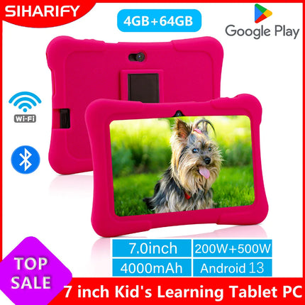 New 7 Inch 4GB RAM 64GB ROM Kids Tablets Quad Core WiFi Android 13 Bluetooth 5 Educational Software Installed Learning Tablet PC