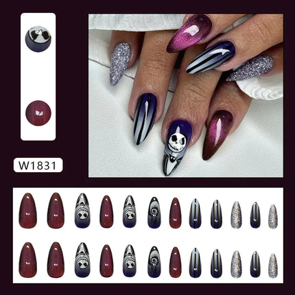 Dark Brown Flowers 24 Pcs Press-on Nails Pink Nail Polish Glossy Artificial Finger Manicure Reusable False Nails