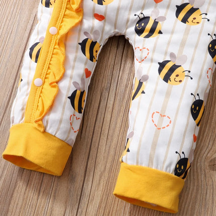0-18 Months Newborn Baby Girls Romper Cute little bee Lovely Ruffle Long Sleeve Bodysuits + Hat Birthday Party Costumes