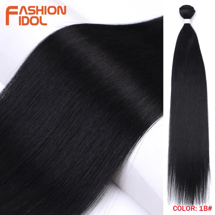 FASHION IDOL 26 inch Yaki Straight Hair Extensions Salon Synthetic Hair Bundles High Temperature Fiber Ombre Blonde Fake Hair