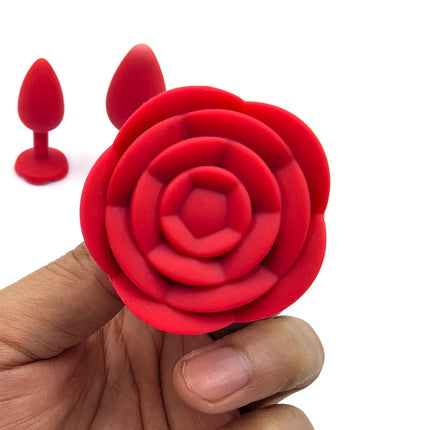 Rose Silicone Anal Plug,Beginner To Expert,3 Size Red And Black Butt Plug,G-Point Massage,sexual wellness,adult pleasure,sex toy