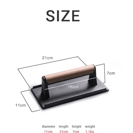 Cast Iron Steak Burger Press Round Rectangular Uncoated Heavy-Duty Meat Press with Handle for Outdoor Grill Food Cooking Tools