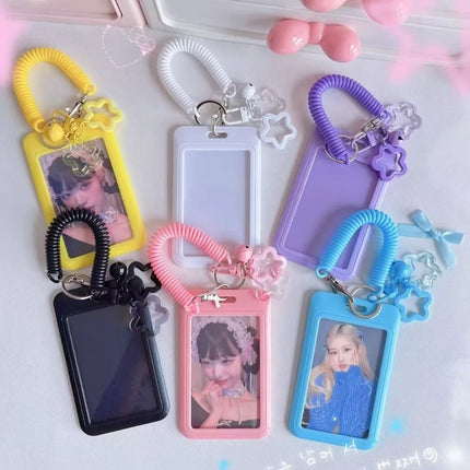 Cute Colorful ID Card Holder Clear Acrylic Star-Shaped Retractable Holder Keychain Design Keychain Holder Campus ID