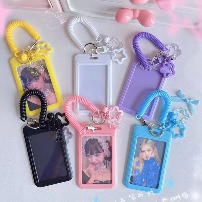 Cute Colorful ID Card Holder Clear Acrylic Star-Shaped Retractable Holder Keychain Design Keychain Holder Campus ID