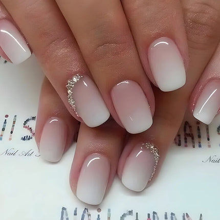 24Pcs Simple Square Head Fake Nail with nude design White Gradient French Press on False Nails Short Full Cover Nail Tips
