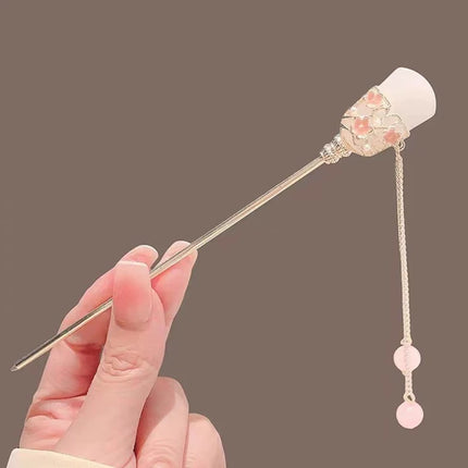 2023 New Vintage Chinese Women's Hair Stick Metal Glaze Flowers Hair Chopsticks Ladies Pearl Jewelry Hair Sticks Accessories