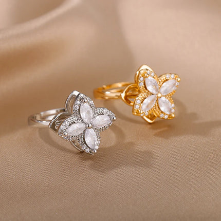 Four Clover Rotating Anxiety Rings for Women Gold Color Adjustable Stainless Steel Wedding Ring Aesthetic Jewelry Gift anillos