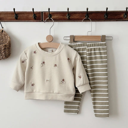 Autumn Toddler Baby Girls Outfit Floral Embroidery Long Sleeve Sweatshirt Elastic Waist Pants Spring Set Clothes Baby Girl